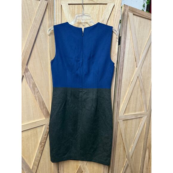 nwt ELIE TAHARI cobalt blue gray soft felt colorblock sleeveless Emory Dress - Picture 5 of 12